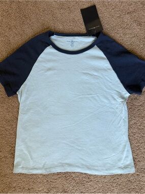 Brandy Melville Navy-Trim Light Blue Baseball Tee 100% Cotton
